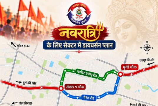 शारदीय नवरात्रि के दौरान पदयात्रियों की सुरक्षा के लिए कुम्हारी से अंजोरा बाईपास तक ‘सुरक्षित कॉरिडोर’ बनाया गया ।