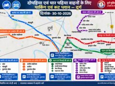 केंद्रीय मंत्री जगत प्रकाश नड्डा केंद्रीय स्वास्थ्य व परिवार कल्याण, केंद्रीय रसायन व उर्वरक मंत्री जी के दुर्ग आगमन व कार्यक्रम के दौरान यातायात पुलिस दुर्ग द्वारा जारी “रूट एवं पार्किंग प्लान “।